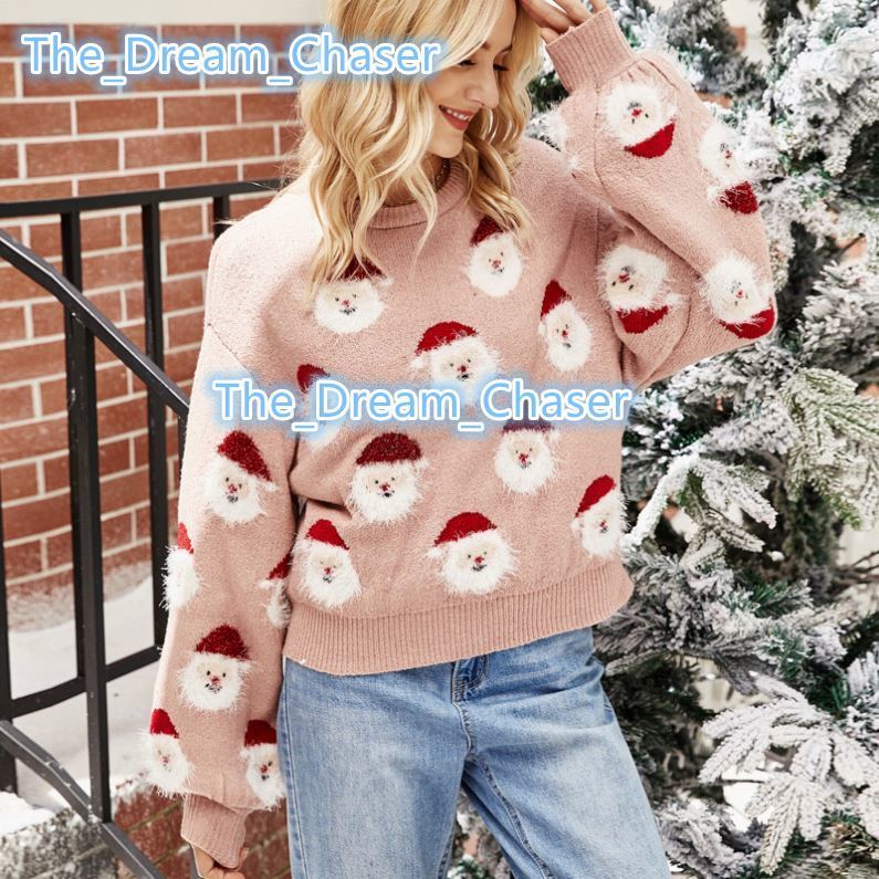Custom Womens Knitted Christmas Sweater Pullover Crew Neck Plus Size Womens Sweaters Knitted Sweater