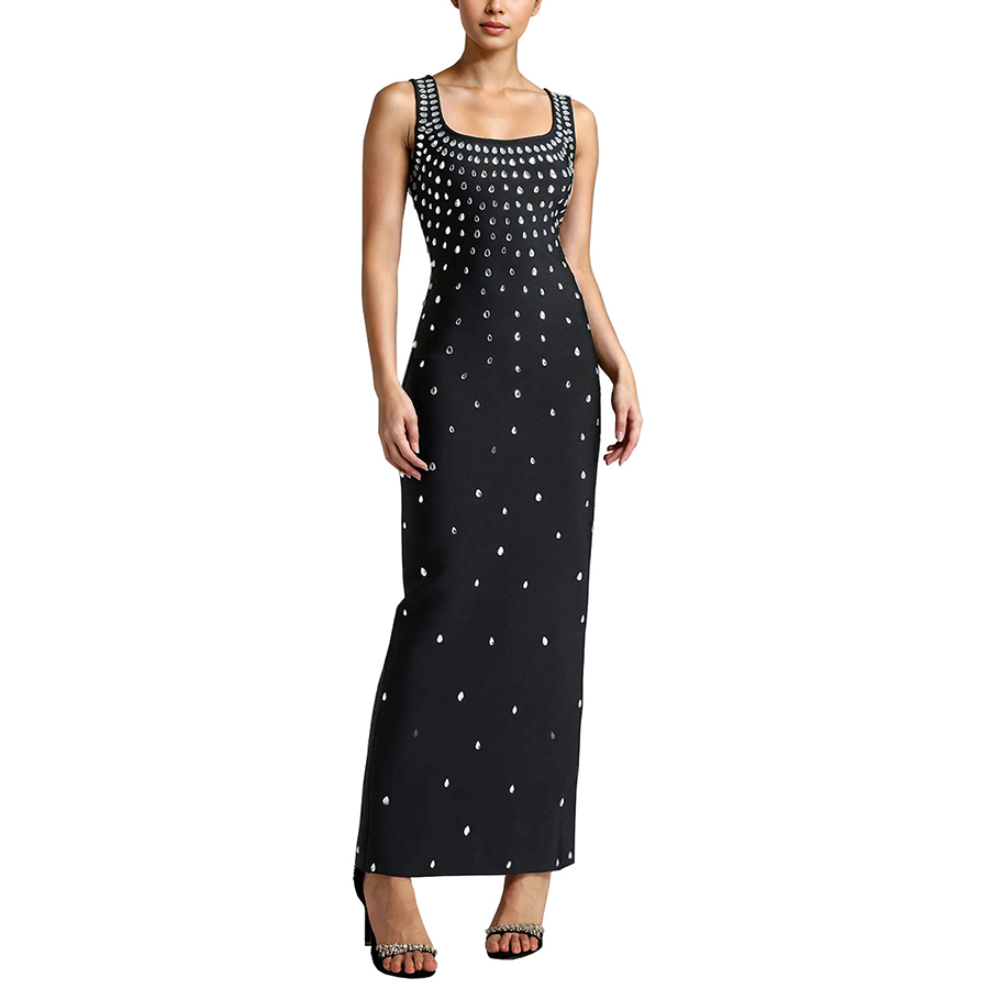 Women Casual Dresses Sexy Sleeveless Bodycon Party Dress Rhinestone Maxi Dresses Evening Gowns
