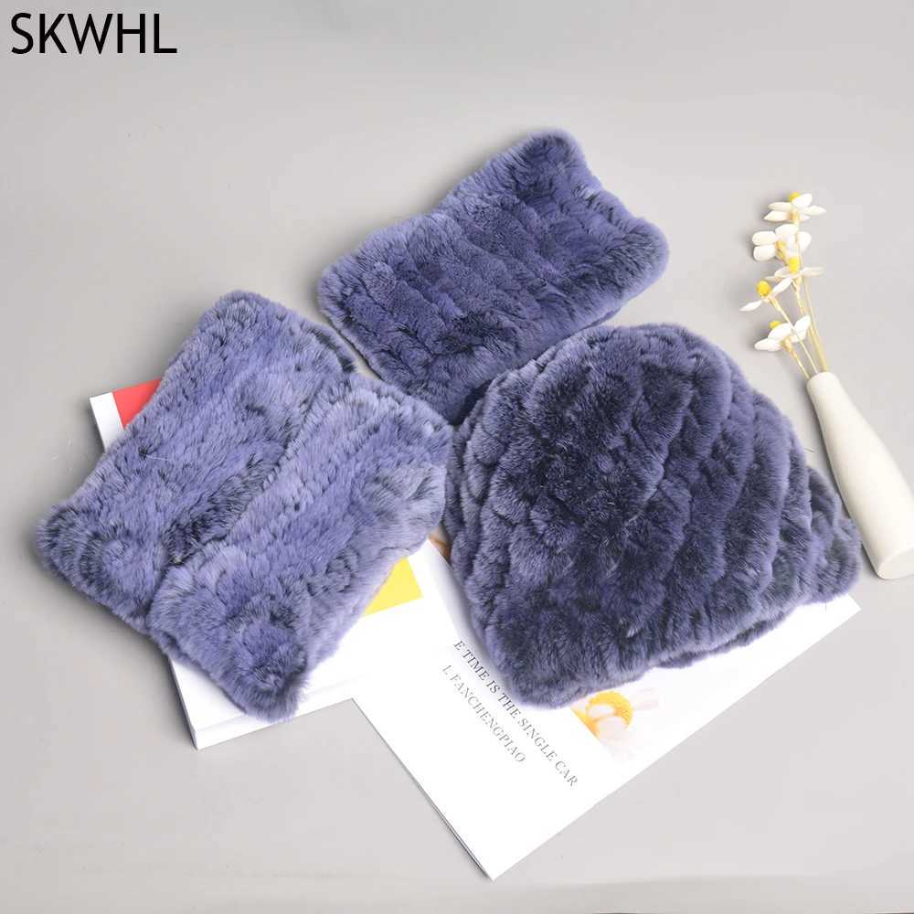 Hot S Wen Winter Knitted Real Rex Rabbit Fur Hat Scarf Gloves Sets Natural Warm Rex Rabbit Fur Cap Scarves Mittens 3 Pieces X250925