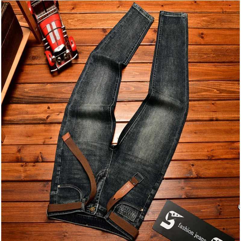 Embroidered printed fashionable jeans with back pocket mens autumn stretch denim slim fit highend casual denim pants W250925