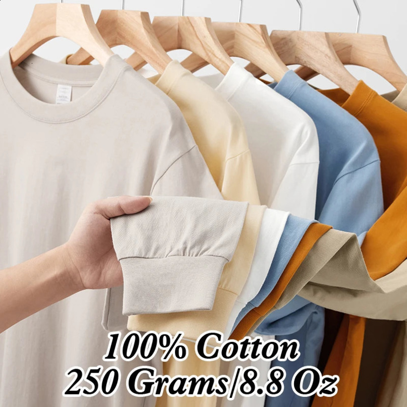 100% pure cotton long sleeved pocket Tshirt oversized top for men and women unisex loose plain highquality clothing 250gsm 88 ounces 240815