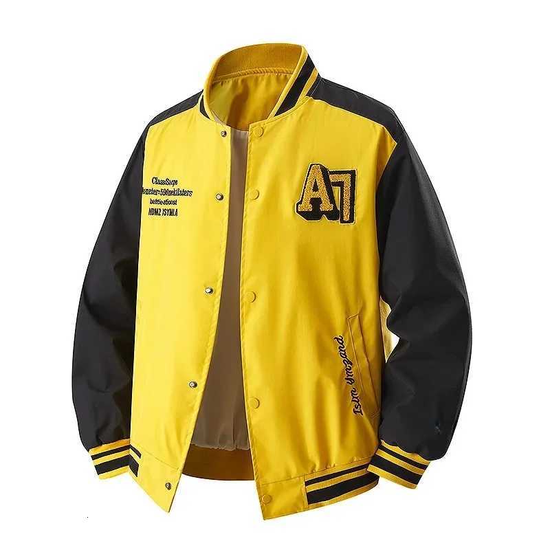 American Retro Color Block Baseball Jacket Men Stand Collar Patchwork Outerwear Casual Loose Fit Mens Jacket Spring Autumn Coat X250925