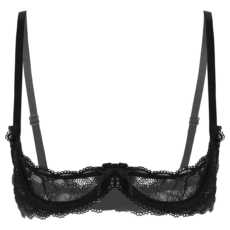 Womens Sheer Lace Bra Tops Lingerie 14 Cups Bare Exposed Breast Underwire Push Up Adjustable Spaghetti Straps Bralette Tops 250605