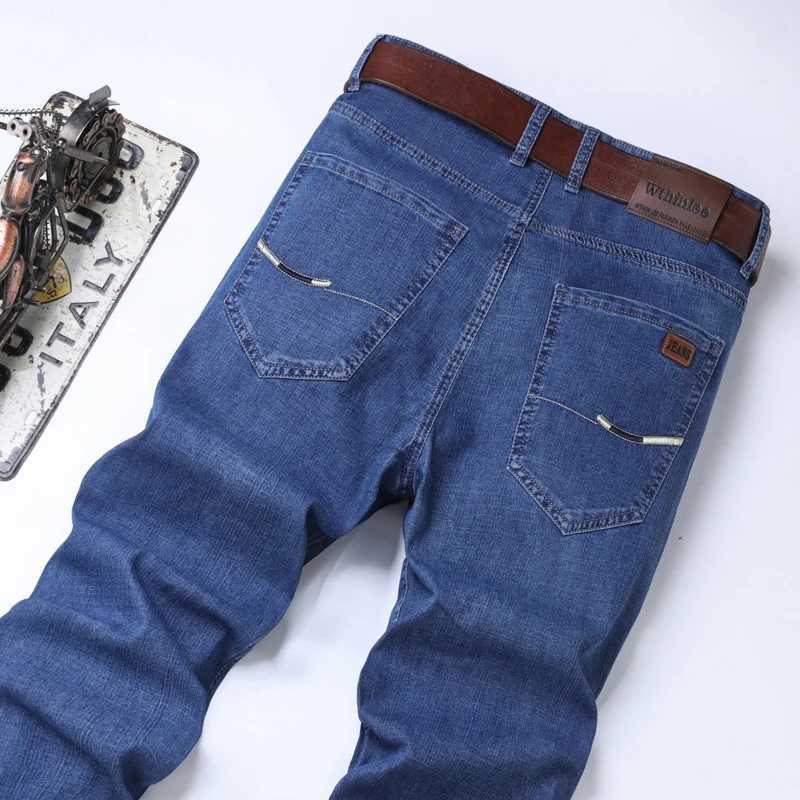 Wthinlee Summer Thin Mens Stretch Straight Jeans Classic Black Blue Business Casual Large Size Denim Pants Brand Trousers W250925