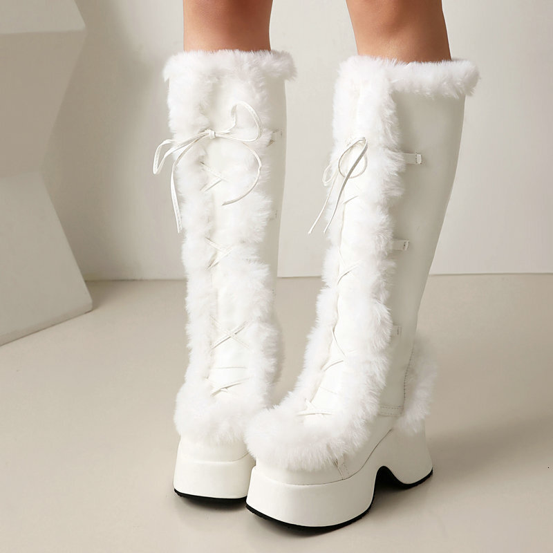 2025 Winter New European and American Style Fashionable Hairy Long Boots Trendy Versatile, Niche Design Thick soled Women's High Heels Designer