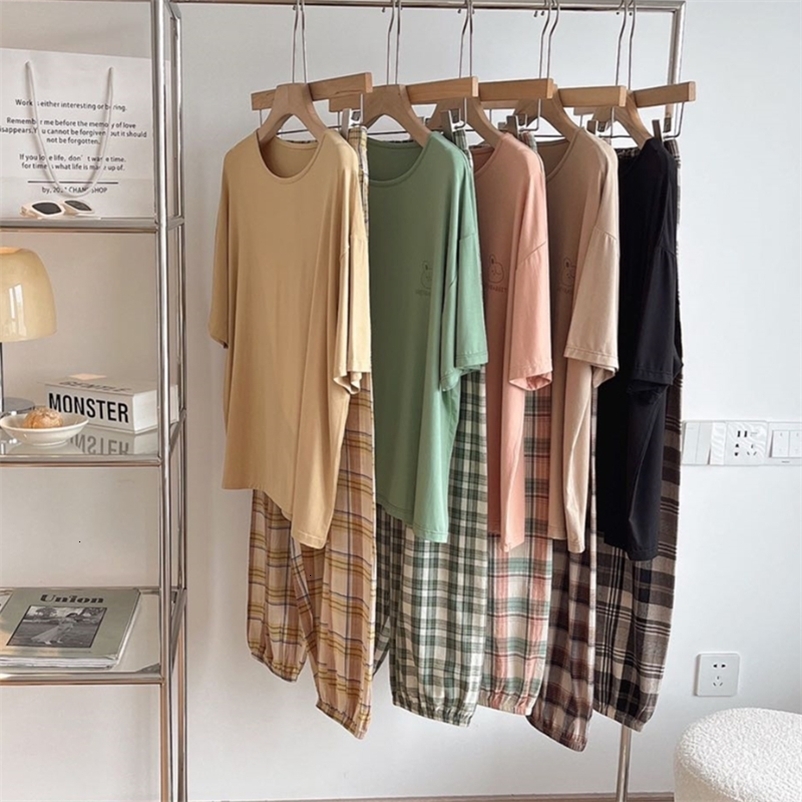 Women's Sleepwear Japanese summer couple pajamas women's suit pure cotton women's solid color simple short-sleeved shirt shorts pajam