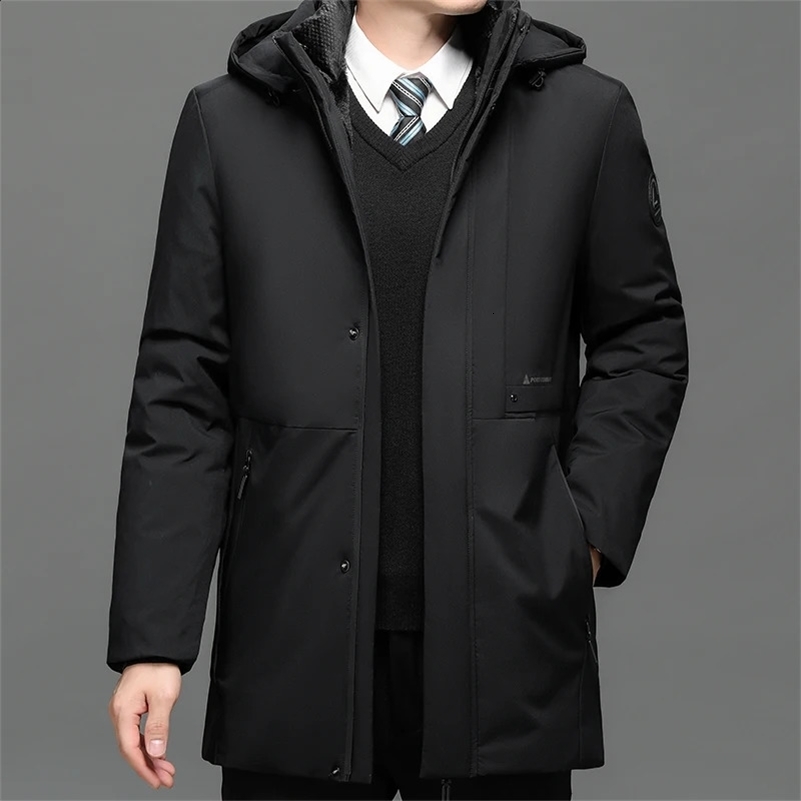 Winter Men Long Coat Parka Fleece Lined Thick Warm Hooded Fur Collar Male Size 5XL Plush Jacket Autumn Work Outwearing 240823Z