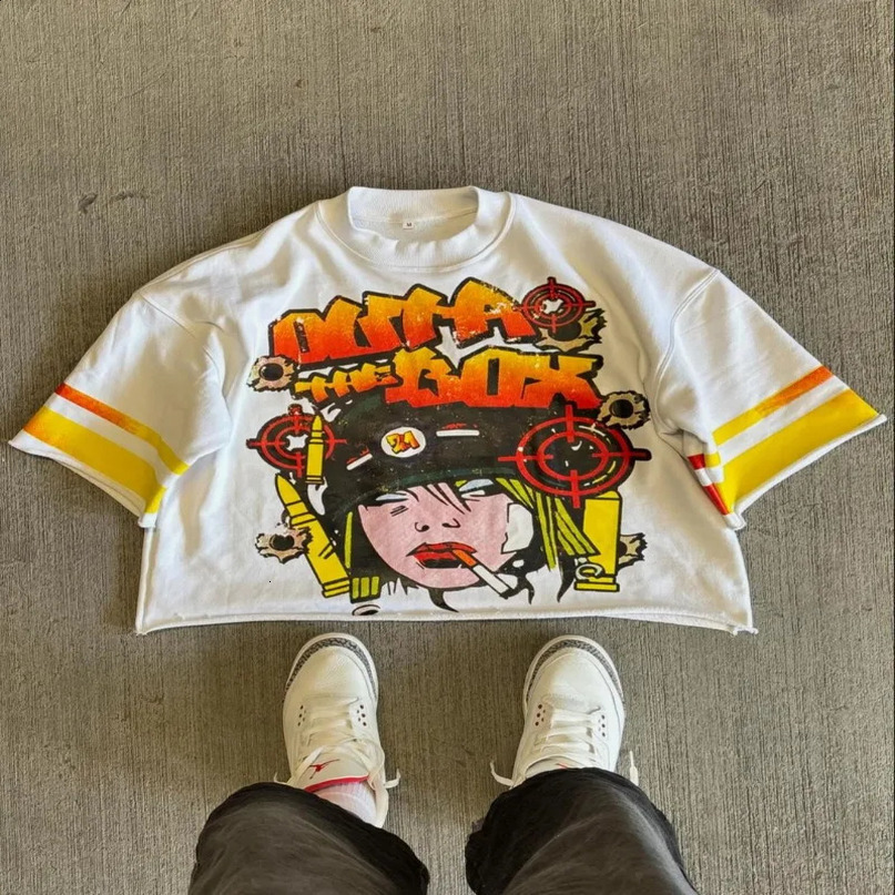Harajuku Fashion Street Clothing Anime Letter Printing Half Sleeve Top Mens Y2K Loose Casual Oversized Tshirt Womens 240819