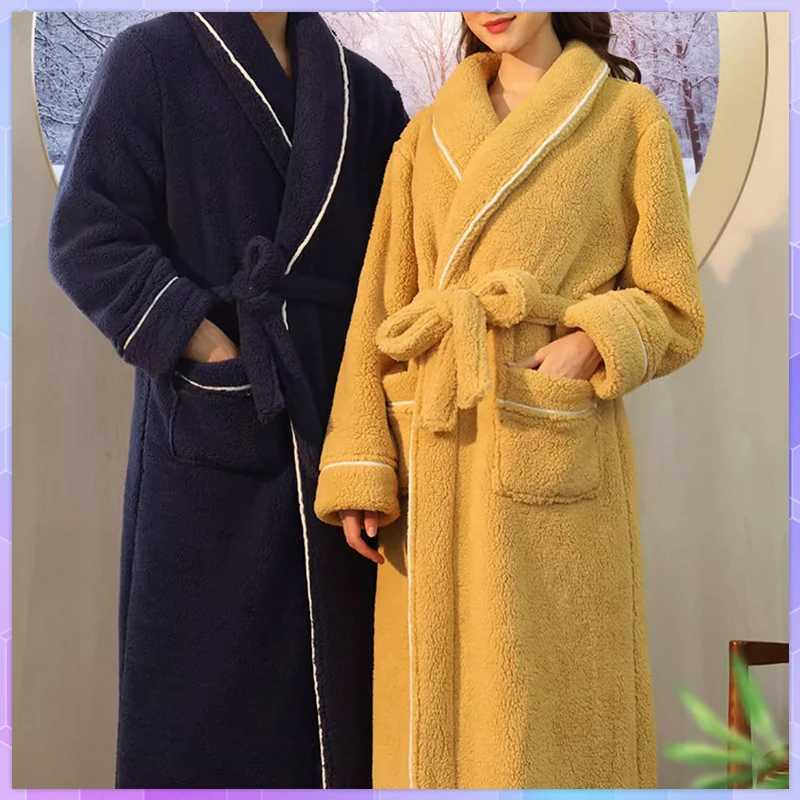 Solid Winter Kimono Robe Womens Pajamas Bathrobe Long Slve Mens Warm Turn Down Collar Fluffy Bathrobe Flce Dressing Gown L250925KX4X