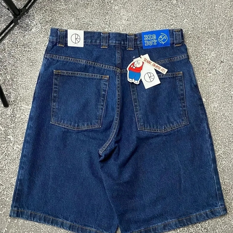 Retro blue Baggy shorts mens y2k American Harajuku street washed retro beach wide-leg knee-length shorts short denim trousers 240409