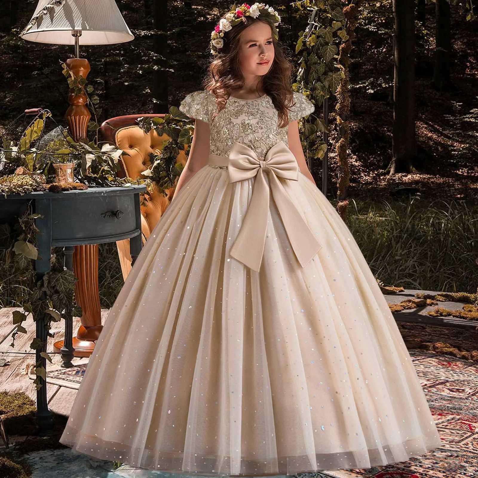 New Girls Kids Flower Elegant Princess Par Dress Children Clothing Christmas Birthday Bridesmaid Wedding Gown New Year Costume W250925