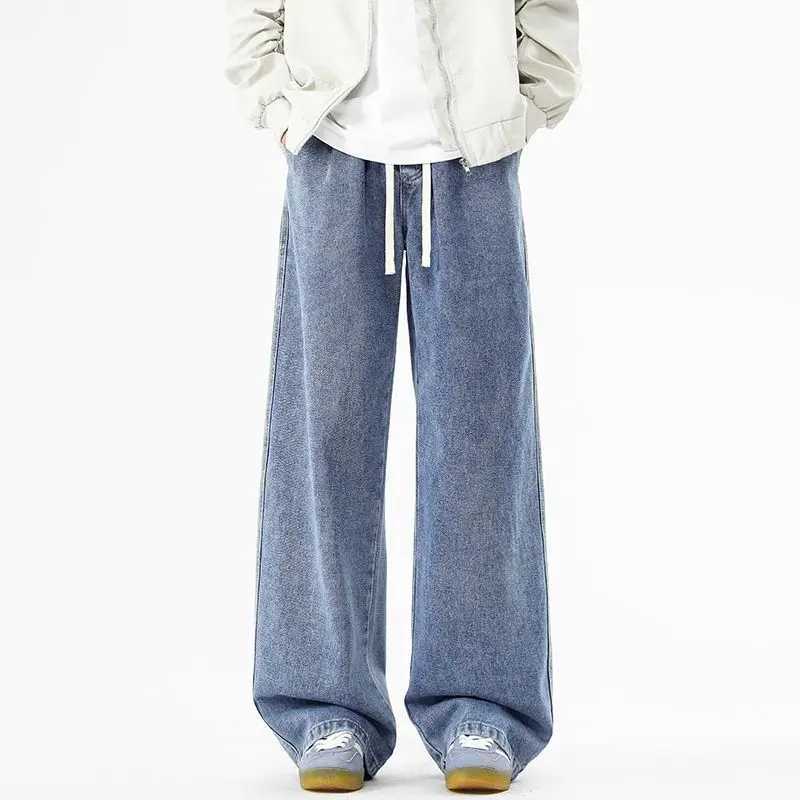 The autumn new American mens wide leg jeans feature loose retro straight leg pants with a casual and fashionable high street W250925
