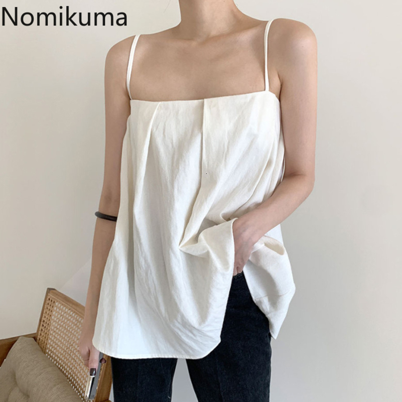 Nomikuma Summer Women Tank Tops Causal Sexy Strapless Sling Vest Causal Solid Korean Chic Femme Camis 6G860 210427