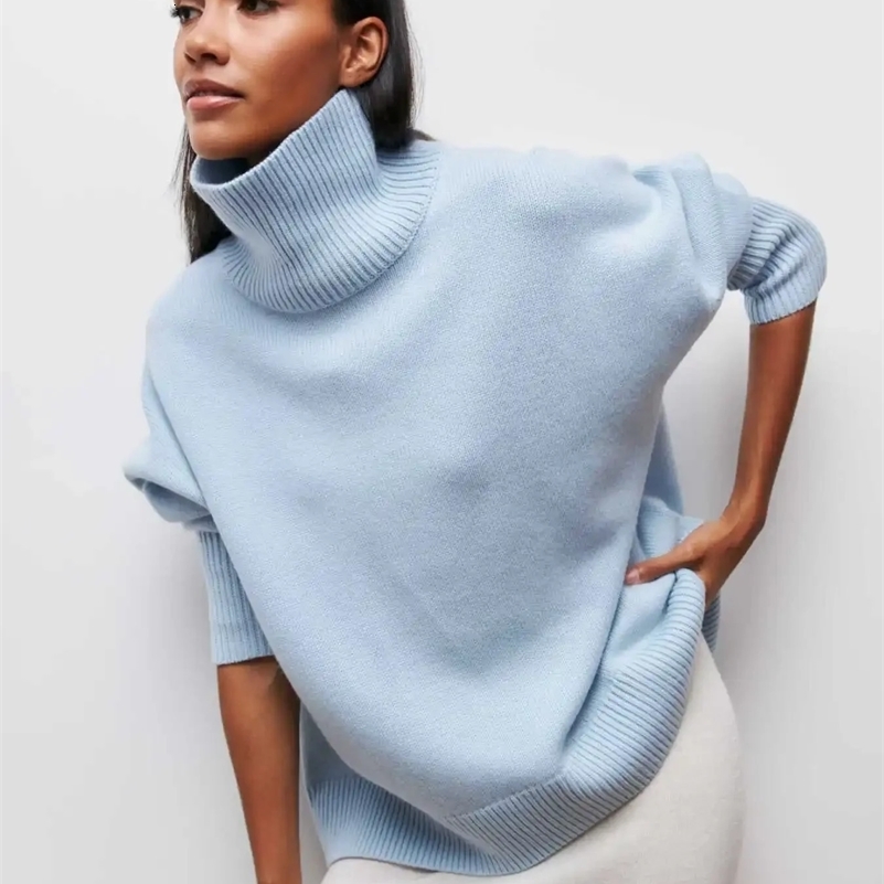 2024 Autumn Women Turtleneck Sweater Oversized Elegant Thick Pullover Black Knitted Winter Female Jumper Long Sleeve Sweaters 241223Zy