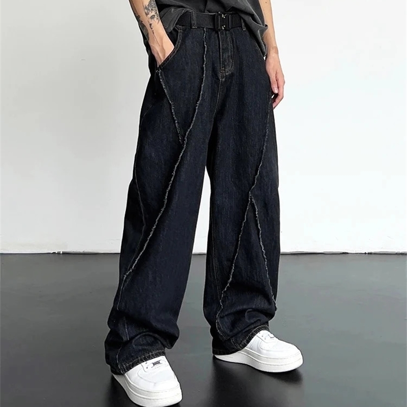 2024 Men HipHop Distressed Jeans Pants Ripped Patchwork Denim Male Oversized Loose Casual Streetwear Wide Leg Trousers 241227Z