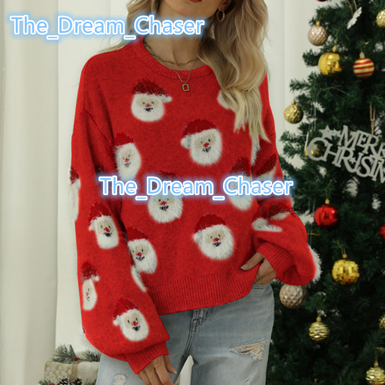 Factory Wholesale Casual Autumn Winter Parent Child Wear Red Christmas Santa Claus Pullover Knit Top Women Sweater