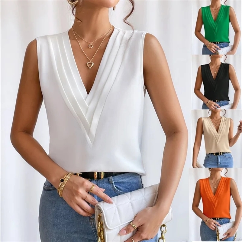 Solid Casual Loose Sleeveless Blouses For Women Fashion Summer Womens Oversized Shirts And Elegant Youth Female Tops y250226Z