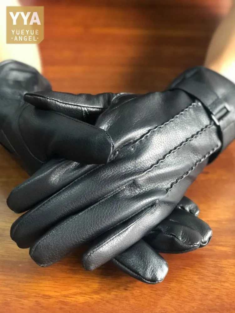 Men Winter Warm Fleece Liner Genuine Leather Motorcycle Riding Gloves WearResisting Real Goatskin Driving Mittens Wrist Gloves Z250925