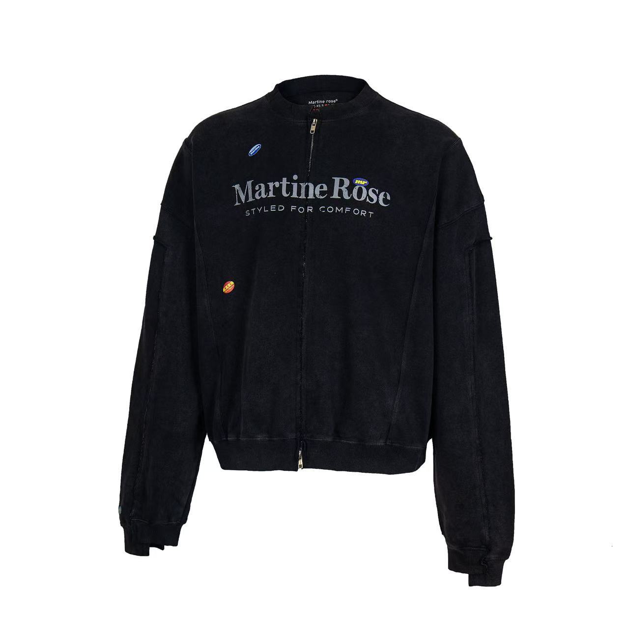 Men's Jackets Martine Rose Washed Vintage Slogan Graffiti Sticker Print Irregular Zipper Jacket Sweatshirt Coat