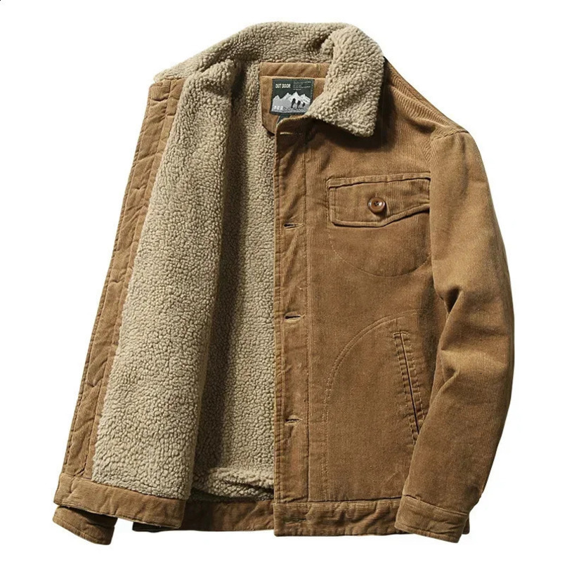 Mens Winter Plus Velvet Jacket High Quality Jackets Corduroy Tooling Casual Parka Korean Fashion Solid Color Cotton 241105