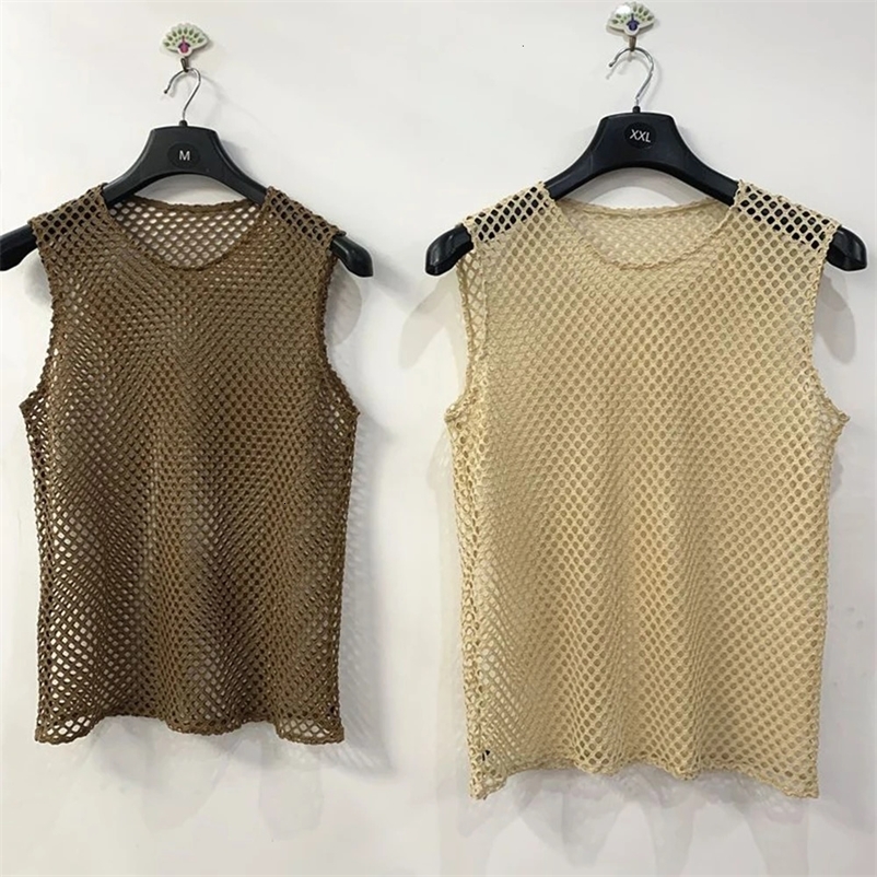 Mens Sexy See-Through Mesh Hollow Vest Summer Fashion Nightclub Personalized Breathable Home Pajamas Tank Tops For Men 240530