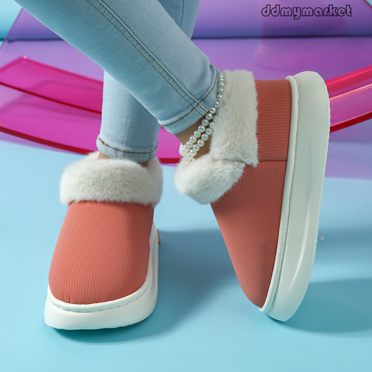 Slippers 2025 New Style Closed Heel Home Indoor Fleece Lined Warm Women's Fluffy Cotton Shoes Winter ddmymarket