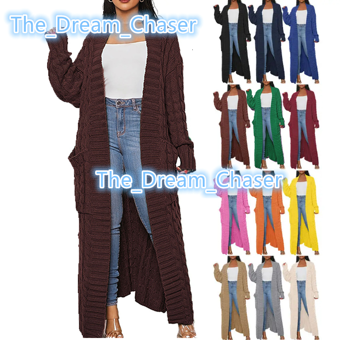 Womens Plus Size Winter Warm Knitted Long Cardigan Jacket New Solid Color Fashion Casual Vintage Embroidered Womens Sweater