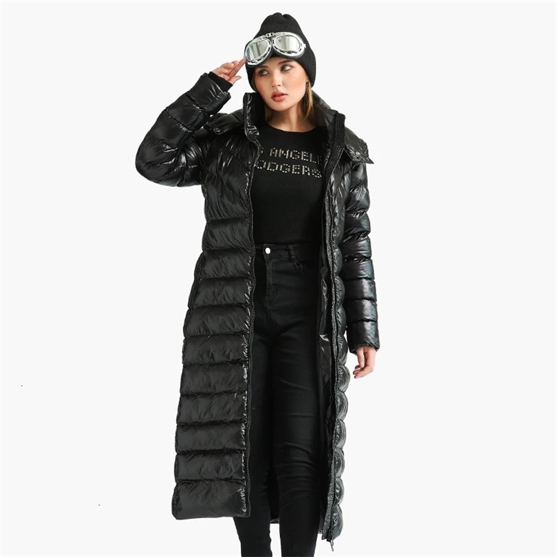 Women's Down Parkas SANTELON Winter Long Windproof Waterproof Parkas Coats For Women Thick Warm Puffer Jackets With Belt Fashion Hooded Outerwe