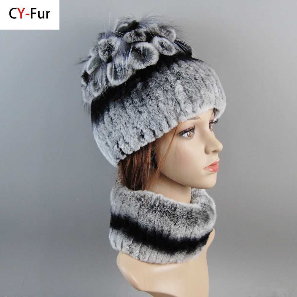 Real Rex Rabbit Fur Hat And Scarf Set Wen Winter Knitted Beanie Hat Natural Fur Sklies Beanies Wan Hat Fem Cap Elastic X250925