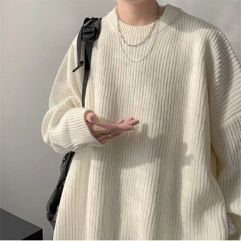 Men's Sweaters Autumn White Sweaters Men Crewneck Pure Color Knitted Sweaters Winter Casual Pullovers Streetwear Basic Sweater Jumper Male 2308