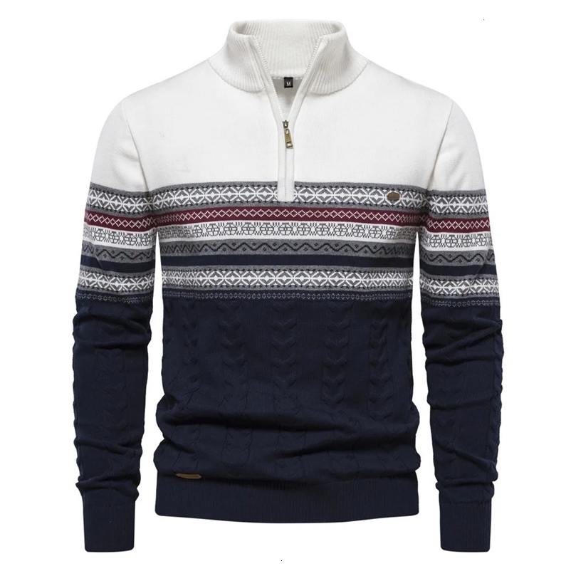 Men's Sweaters Autumn and Winter Trend Stand Collar Men's Retro Sweater Semi-zipper Knitted High-quality Mens Wear 231212