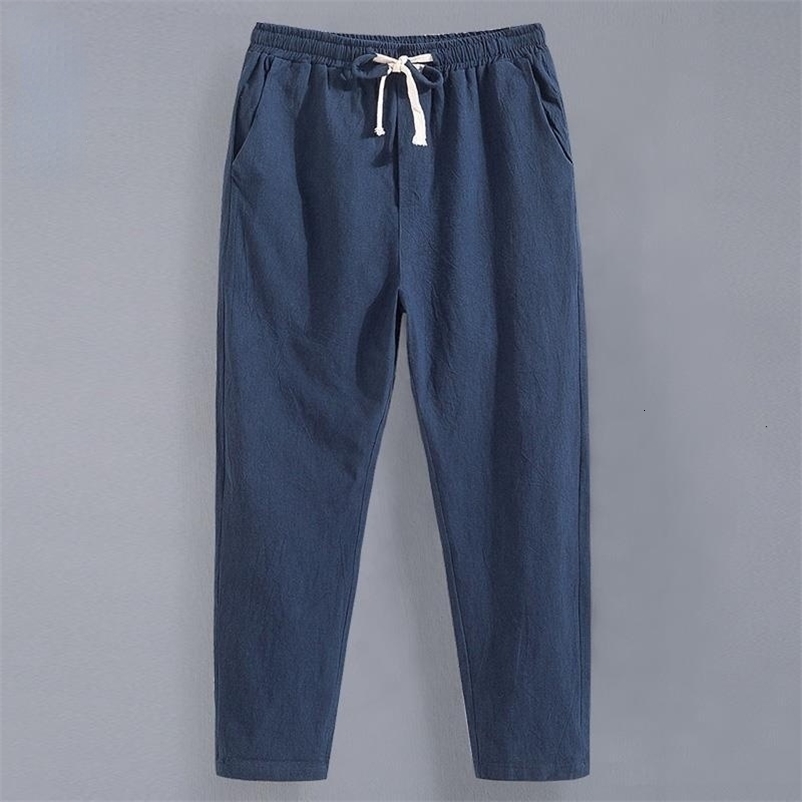 Men's Pants Men's Summer Linen Cropped Trousers Loose Straight Leg Slacks Thin Cotton Linen Ankle Pants Trend 5XL Size Long Pants 230512