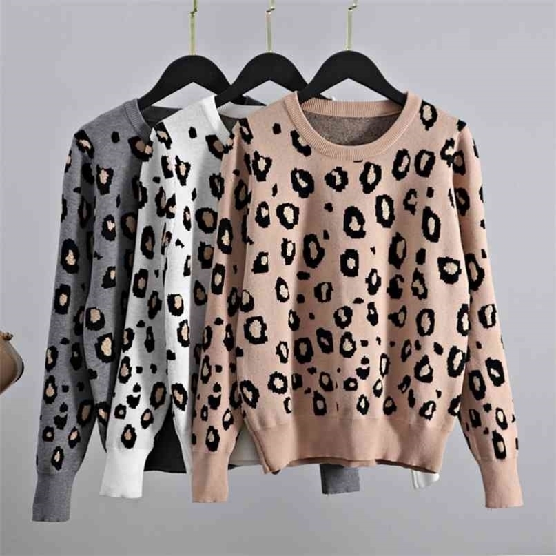 GIGOGOU ly Leopard Women O Neck Sweater Autumn Winter Thick Warm Pullovers Top Soft Female Jumper Knitwear Outfits Pull 210917