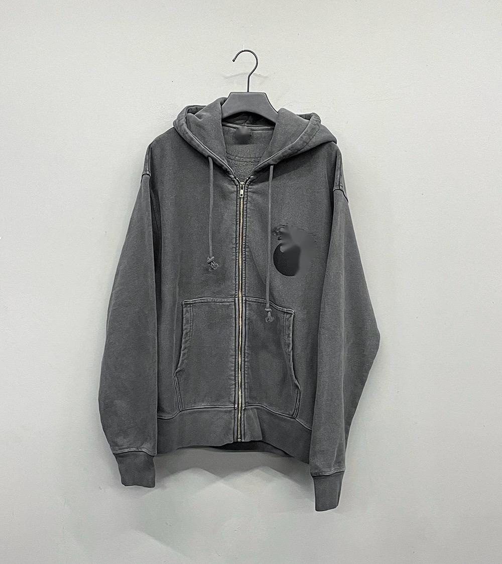 Men's Jackets Black Eight Printed Zipper Hooded Loose Sweatshirt Vintage Washed Cardigan Jacket