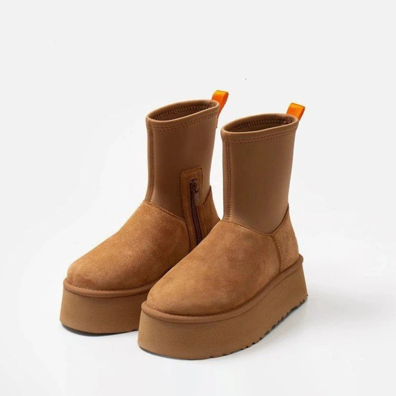 Chaussures féminines brunes noires Ronte orteils courts et poteaux Chauques en daim chaussures de neige bottes de la plate-forme pour femmes