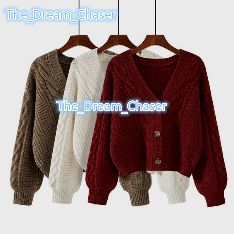 Womens VNeck Long Sleeve Knitted Sweater Cardigan Ladies Singlebreasted Casual Tops Autumn and Winter Vintage Top Coat
