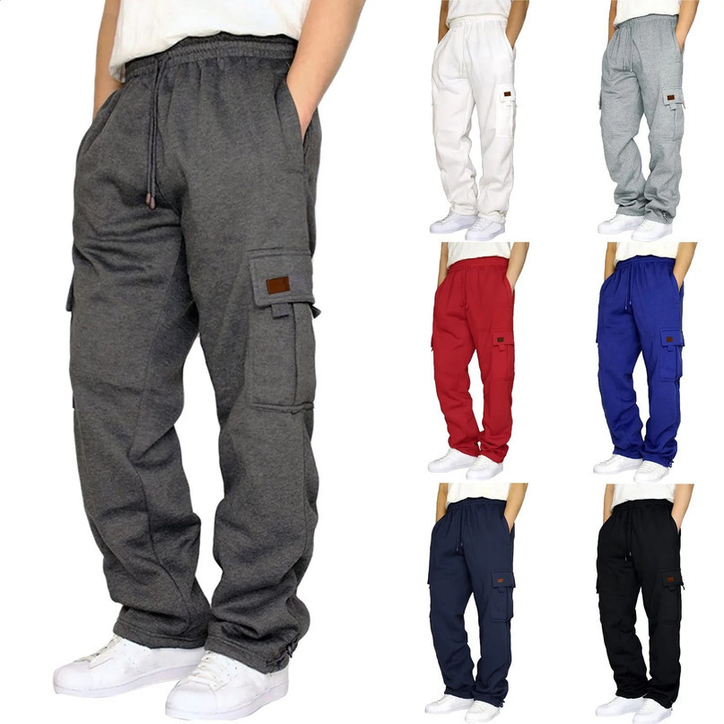 Autumn Winter Mens Running Pants Sweatshirt Pocket Loose Grey Sports Casual Freight Fitness Bike 240816