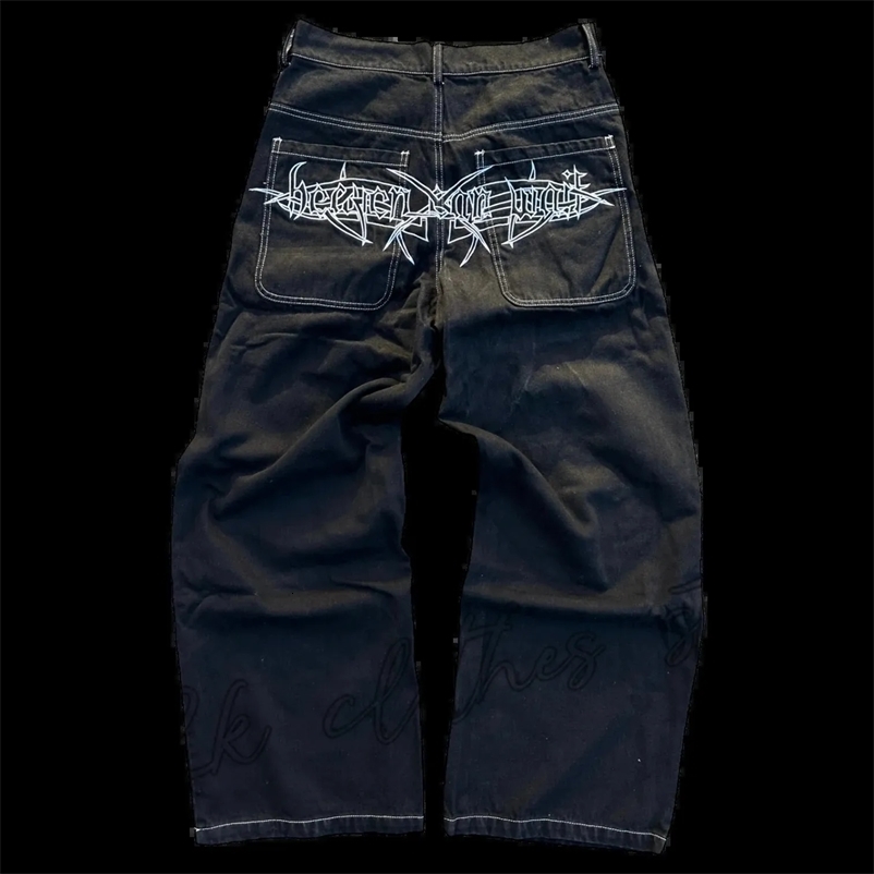Men's Jeans Y2K Jeans Harajuku Retro Skull Graphic Baggy Jeans Black Pants Men's Punk Rock Hip Hop Gothic Wide Leg Trousers Streetwear 231