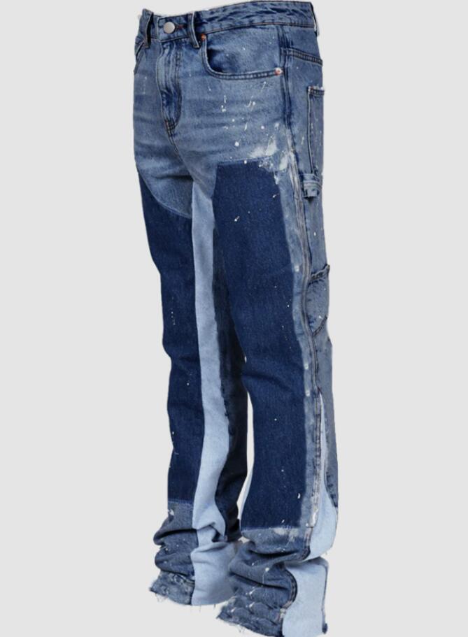 Fall flared jeans mens workwear pants cowboy european and american fashionworkwear popular elastic patchpopular elastic patch denim layered flared p