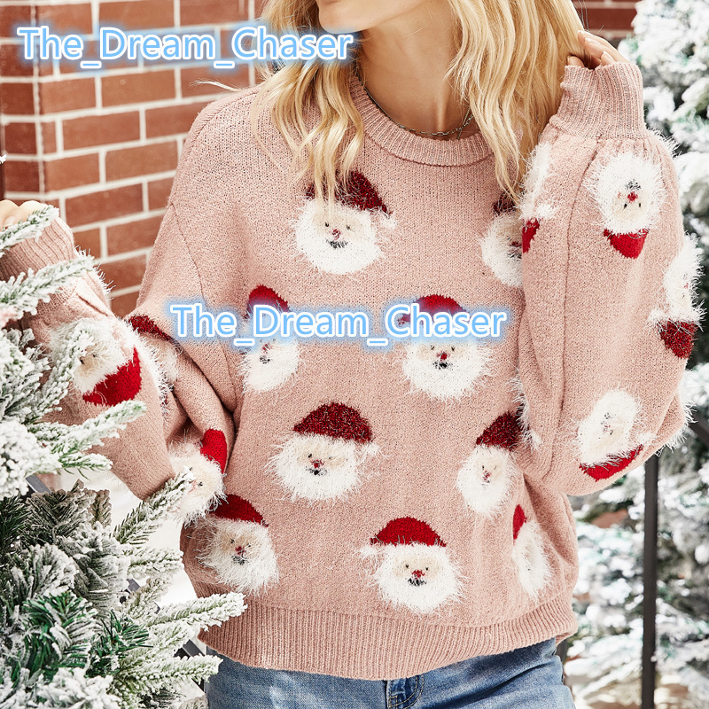 Womens Casual Fall and Winter Pullover Knit Sweater New Christmas Dress Style with Round Neck Popular Warm Sweater