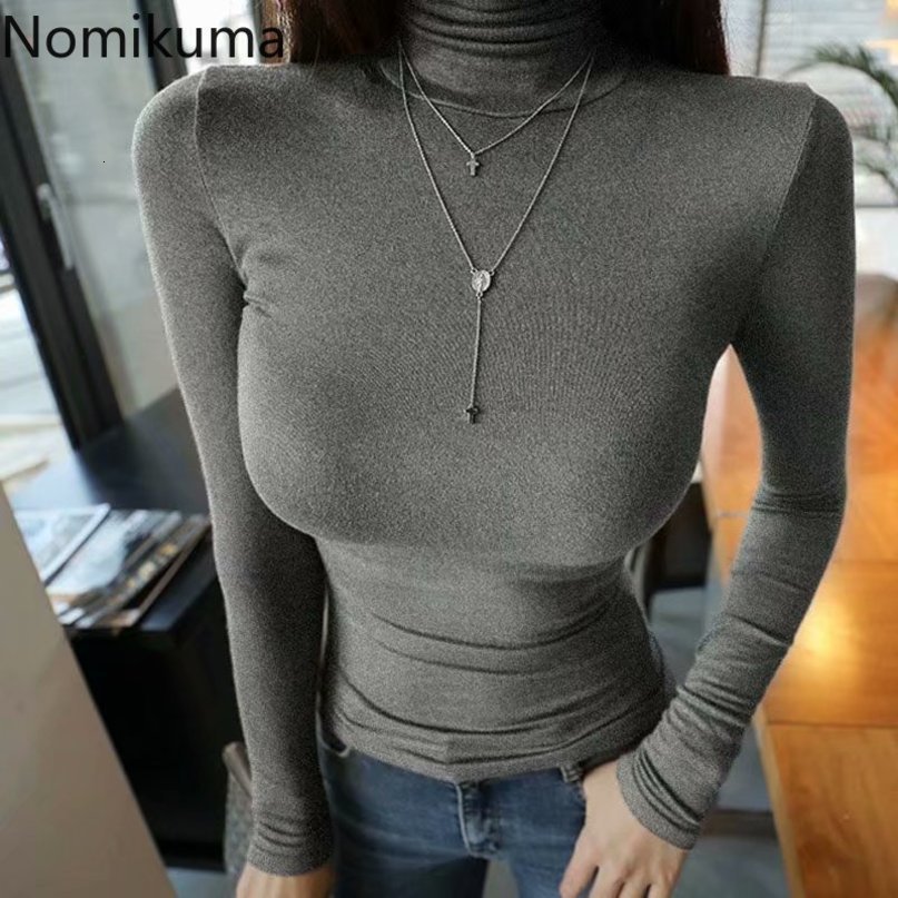 Nomikuma Sexy Stretch Slim Women Tops Autumn Winter New Solid Basic Pullover Korean Womens Sweaters New Femme Jumper 6C560 210427