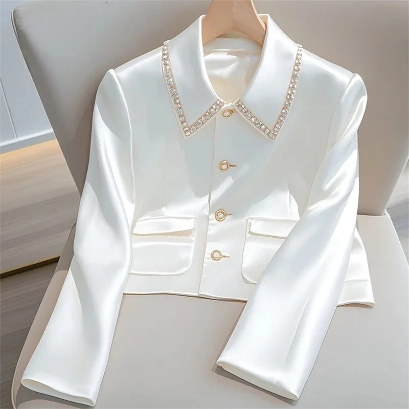 2025 White Short Coat Women Autumn Unique SuperNice Professional Female Casual Blazer Ladies Jacket Outerwear 250905