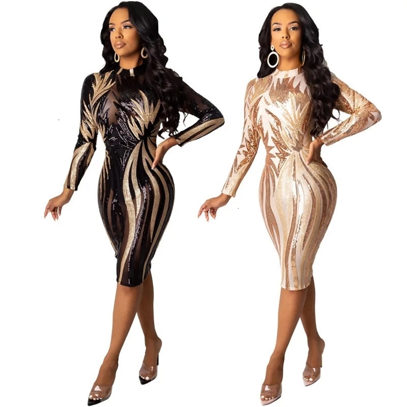 Basic Casual Dresses Women's Clothing Winter Long Sleeve Sequins Bodycon For Sexy Ladies Birthday Club Dress Vestidos Elegantes Para Mujer Outf