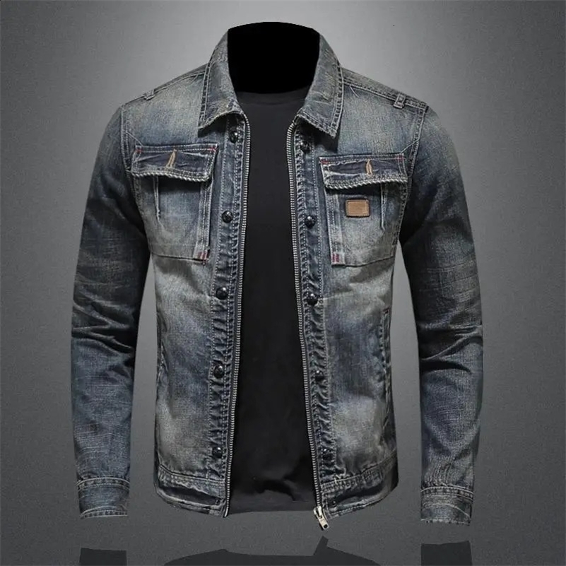 Mens Retro Classic Denim Jacket Autumn Street Trend Handsome Riding Windproof Clothing High Casual Lapel 241203Z