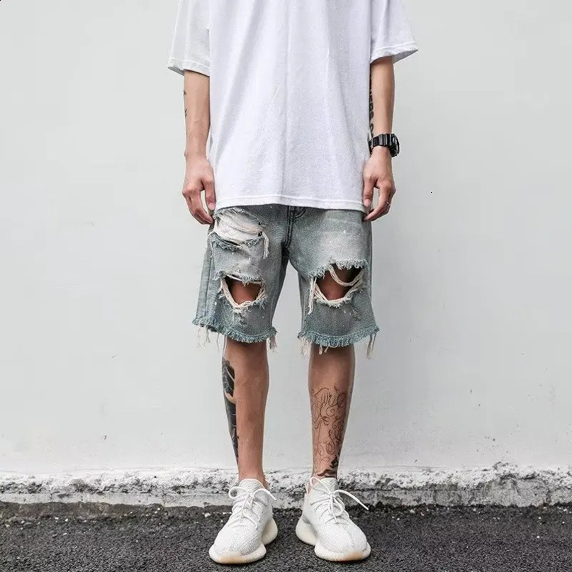 Pantaloncini da uomo estivi pantaloncini a brandelli tassel pantaloni mendicanti jeans harlan hipster uomini corti 240415