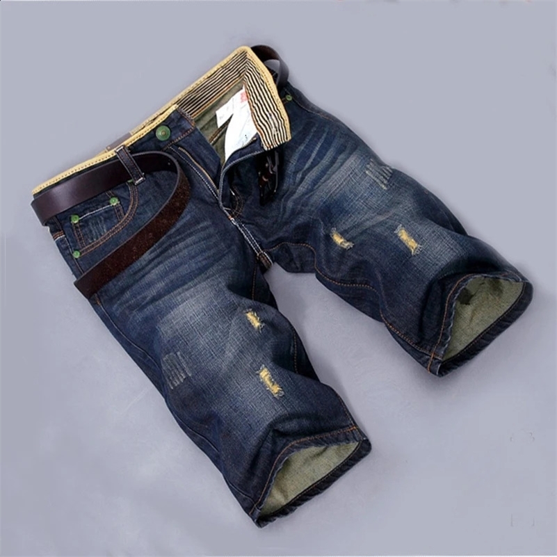Summer Ripped Jeans Shorts Men Straight Denim Male Fashion Casual Work Mens Clothing No Belt 241227Z