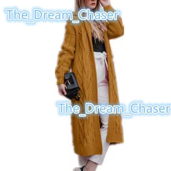 S5XL Hot Selling Solid Color Hooded Long Cardigan Sweater in Autumn and Winter Fried Dough Knit Hoodie