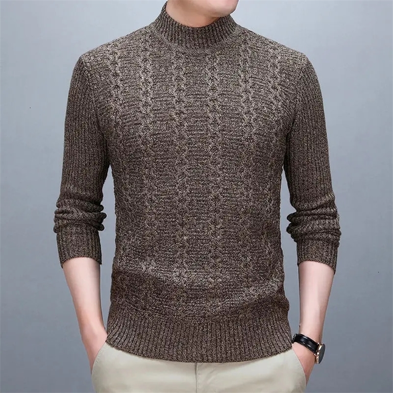 Men's Sweaters Autumn Winter Men Thicken Mock Neck Sweaters Korean Fashion Casual Long Sleeve Male Clothes Slim Bottoming Knitted Pullovers 231