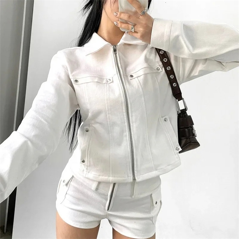 Retro Stand Collar Jacket Womens Zipper Pocket Heavyweight Trendy American Style Coat Autumn Winter Fashion Outerwear 250408
