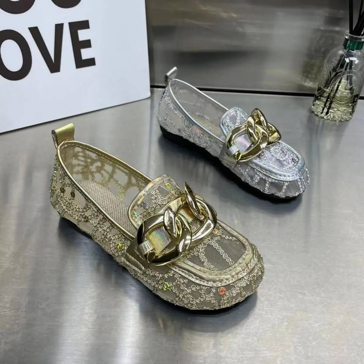 Summer Sequins Mesh Round Toe Slip On Women's Flat Shoes Fashion Popular Comfortable and Elegant Low Price Y2k Ladies Footwear ddmynov